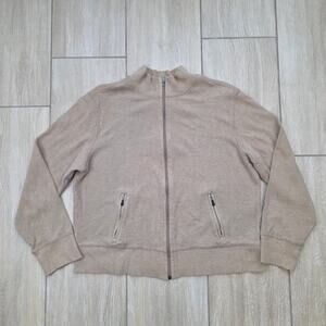 i.e. Relaxed Waffle Knit Zip Jacket Womens Large Beige Mock Neck Y2K Casual